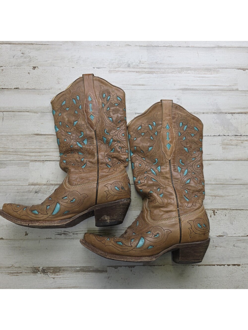Corral Vintage Womens Brown Turquoise Country Rodeo Western Boots 6M A1952 - Picture 6 of 11
